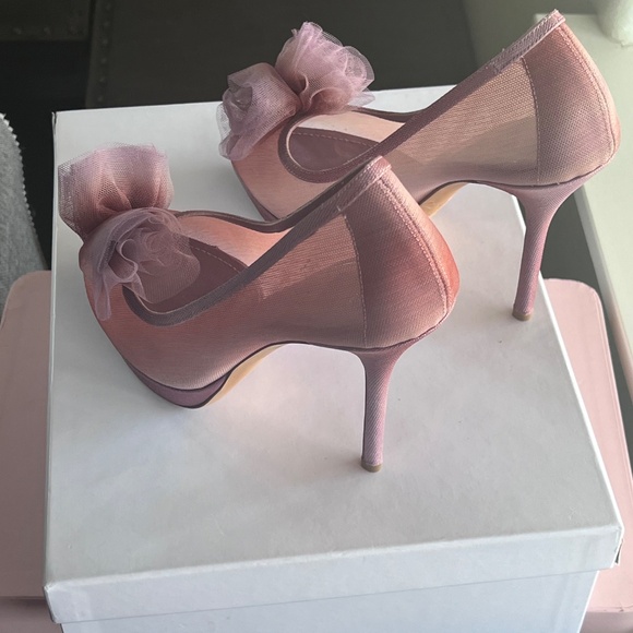 Dior Bagatelle Blush Ombré Peep Toe Pom Bow Wedding Heels Size 38.5 - Picture 5 of 13